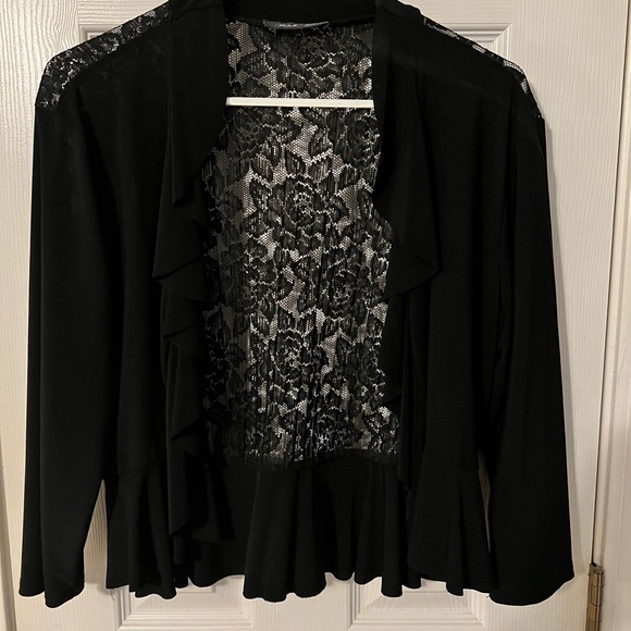 Michelle Lynn Size M Lace Back Open Front Ruffle Cardigan - Picture 9 of 10